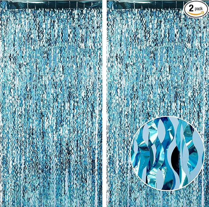 Wavy Blue Streamers Party Backdrop by GREATRIL